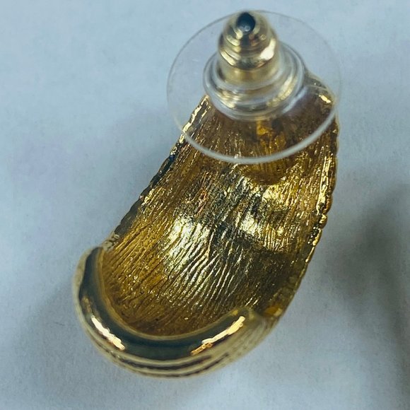 Half Hoop Vintage Pierced Post Earrings Womens Gold Tone Ridged Ribbed Textured - Picture 13 of 16